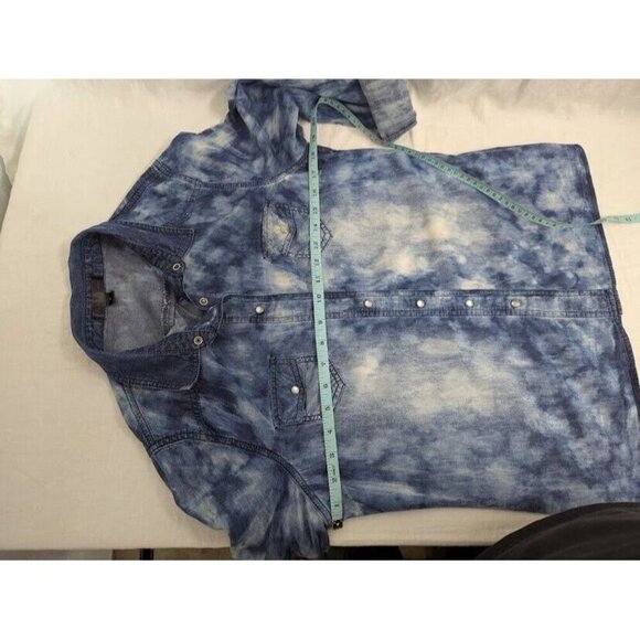 Fire Los Angeles womens M distressed bleached denim long sleeve snap shirt T11 - Picture 7 of 8